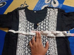 Elegant Black Kurta with White Embroidery