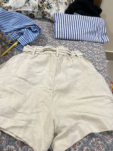 H&amp;M Linen Blend Belted Shorts