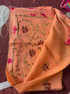 Peach work Georgette Saree