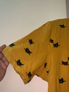 Cute Mustard Cat Print T-Shirt