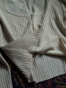 Cream Ribbed Knit pullover