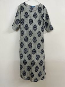 Grey Kurta with Navy Blue Print