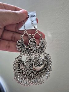 Boho Oxidized Silver Jhumka Earrings Set