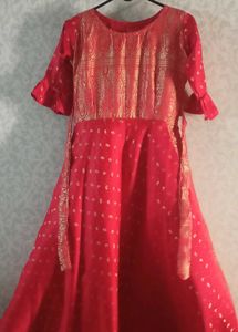 Beautiful Red Ethnic Gown with Golden Print