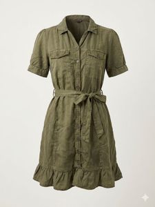 Green Button-Up Shirt Dress with Belt