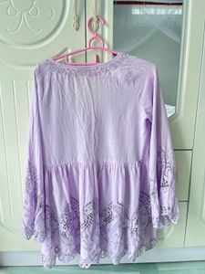 Lavender Embroidered Peasant Tunic Top