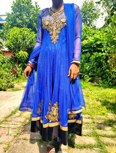 Royal Blue Anarkali Suit with Gold Embroidery
