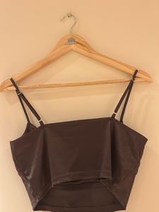 H&amp;M Brown Faux Leather Crop Top