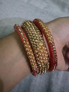 Set of Sparkling Gold and Pearl Bangles