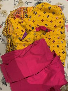 Beautiful Yellow Kurta Set with Pink