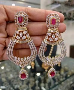American Diamond Ruby Drop Earrings