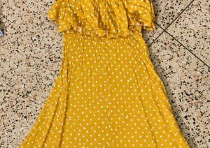 Yellow Polka Dot Off-Shoulder Dress