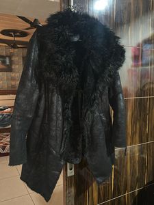 Black Faux Fur Collar Coat