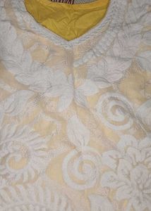 Yellow &amp; White Chikankari Kurta Set