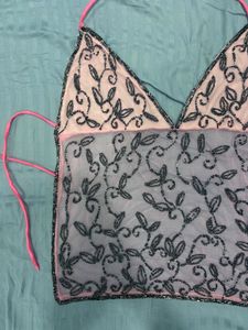 Viral Y2K Beaded Halter Neck Backless Chatpata Top