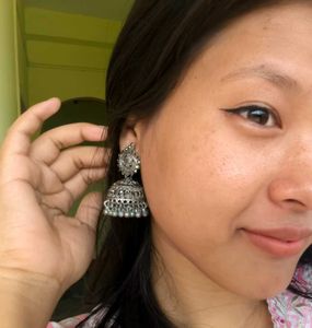 Oxidized Silver Jhumka Earrings