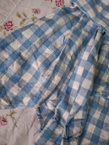 Blue Gingham Strapless Dress