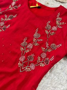 Stunning Red Embroidered kurta set
