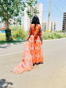Orange Tie-Dye Anarkali Gown