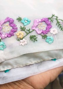 parsi hand Embroidered White saree