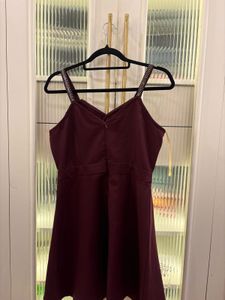 Elegant Maroon Embellished Strap Dress