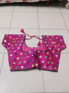 Pink Mirror Work Blouse Navratri Dandiya