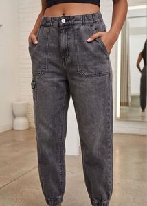 Grey Denim Cargo Jogger Pants