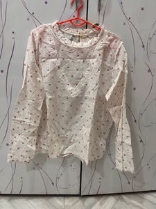 White Floral Print V-Neck Top