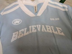 Blue Cropped "BELIEVABLE" Graphic T-Shirt