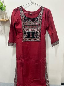 Beautiful Red Embroidered Kurta with bottom