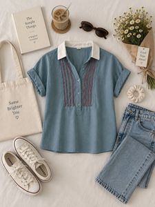 Casual Teal Button-Up Blouse