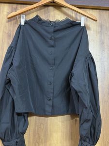 Black Embroidered Puff Sleeve Blouse
