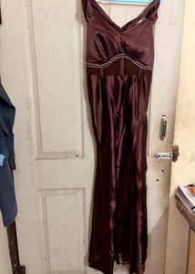 Elegant Brown Off-Shoulder Gown