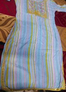Striped Kurta with Embellished Neckline