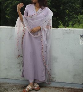 Elegant Lavender Kurta Set with Dupatta XS