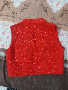 Highneck Red Sequins Tailored Fancy Jacket