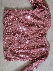 Sequin Rose Gold Partywear Top With Flared Sleeves