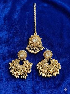 Stunning Gold Maang Tikka & Earring Set