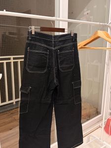 Black Cargo style wide leg jeans