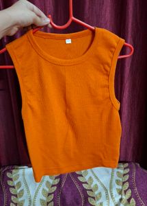 Orange Ribbed Sleeveless Top