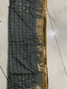 Elegant Grey Saree with Gold Border
