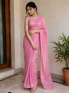 Sparkly Pink Sequined Saree for Parties