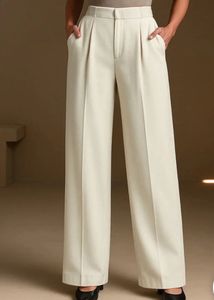 Cream Wide Leg Pleated Trousers