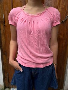Pink lace detailed shirt