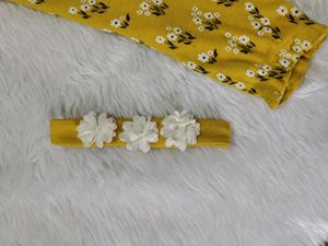 Cute Baby Girl Yellow Floral Romper &amp; Headband Set