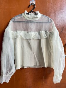 Sheer Sleeve Ruffle Top