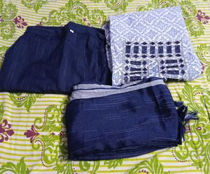 Elegant Blue &amp; White Printed Kurta Set
