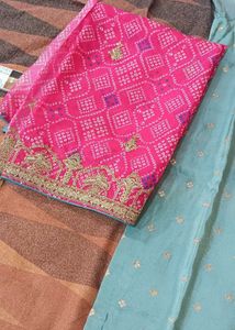 Beautiful Sky Blue Kurta Set with Pink Dupatta