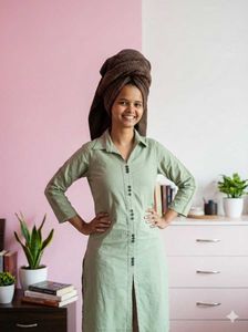 Comfortable Light Green Kurta with Button Detail