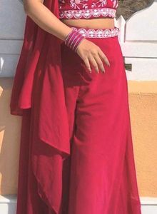 Vibrant Pink Embroidered Fusion Outfit